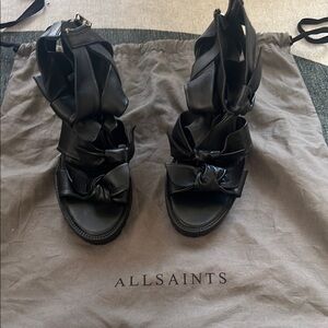 All Saints Black Bow Strap Sandal